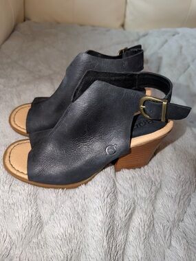 Born Black Open-Toe Slingback Wedge Sandals